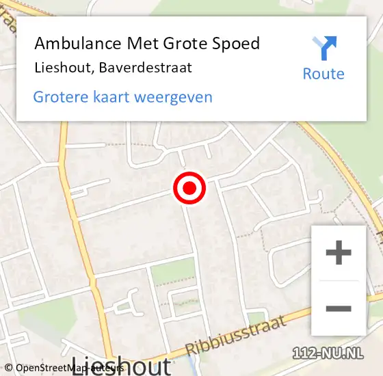 Locatie op kaart van de 112 melding: Ambulance Met Grote Spoed Naar Lieshout, Baverdestraat op 15 april 2018 15:48