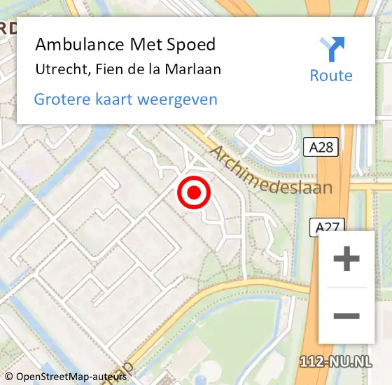 Locatie op kaart van de 112 melding: Ambulance Met Spoed Naar Utrecht, Fien de la Marlaan op 15 april 2018 16:01