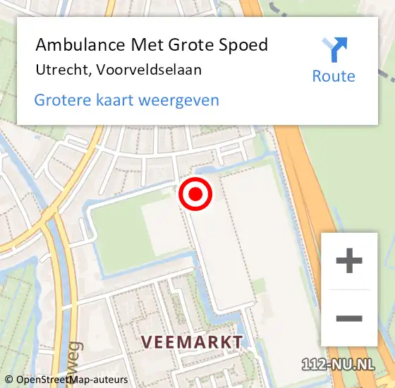 Locatie op kaart van de 112 melding: Ambulance Met Grote Spoed Naar Utrecht, Voorveldselaan op 15 april 2018 16:05