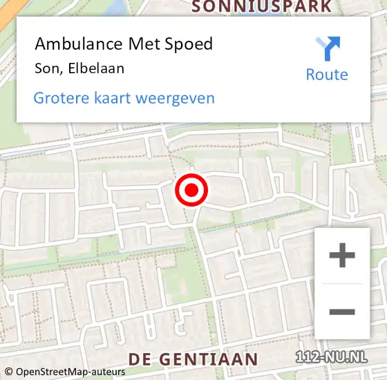 Locatie op kaart van de 112 melding: Ambulance Met Spoed Naar Son, Elbelaan op 15 april 2018 17:30