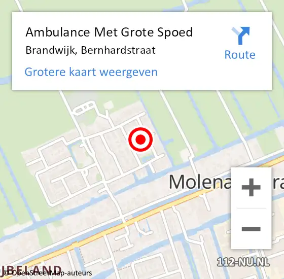 Locatie op kaart van de 112 melding: Ambulance Met Grote Spoed Naar Brandwijk, Bernhardstraat op 15 april 2018 17:55