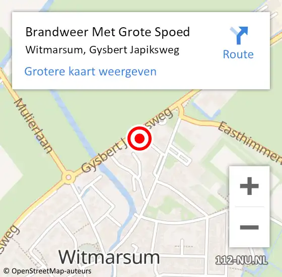 Locatie op kaart van de 112 melding: Brandweer Met Grote Spoed Naar Witmarsum, Gysbert Japiksweg op 15 april 2018 18:41