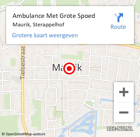 Locatie op kaart van de 112 melding: Ambulance Met Grote Spoed Naar Maurik, Sterappelhof op 15 april 2018 18:53