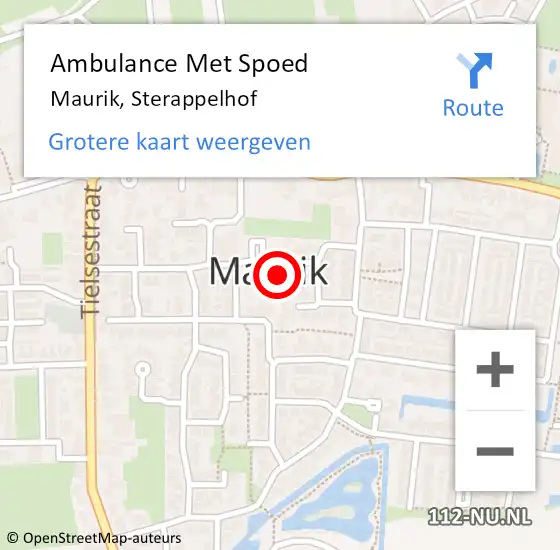 Locatie op kaart van de 112 melding: Ambulance Met Spoed Naar Maurik, Sterappelhof op 15 april 2018 19:01