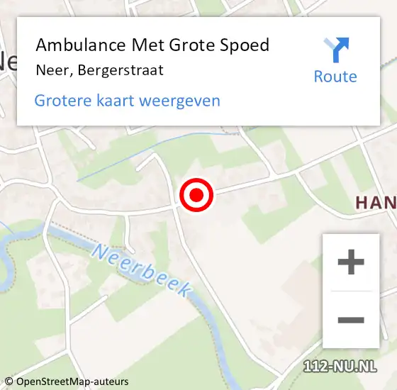 Locatie op kaart van de 112 melding: Ambulance Met Grote Spoed Naar Neer, Bergerstraat op 15 april 2018 19:14