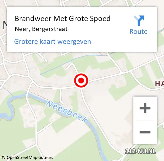 Locatie op kaart van de 112 melding: Brandweer Met Grote Spoed Naar Neer, Bergerstraat op 15 april 2018 19:15