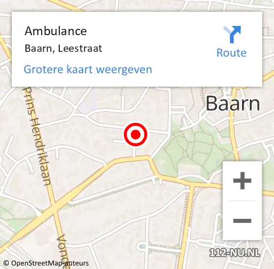 Locatie op kaart van de 112 melding: Ambulance Baarn, Leestraat op 15 april 2018 19:42