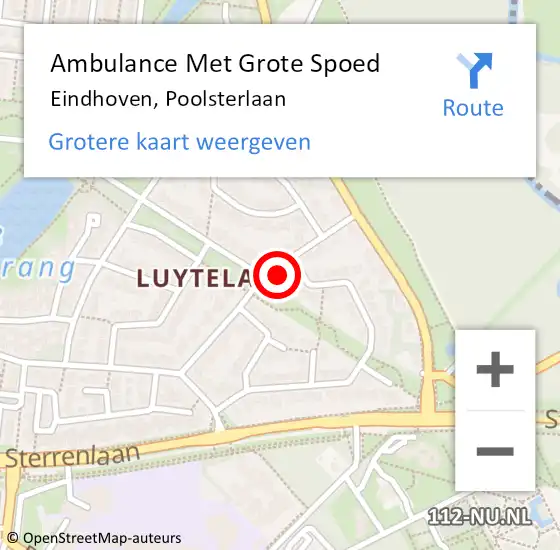 Locatie op kaart van de 112 melding: Ambulance Met Grote Spoed Naar Eindhoven, Poolsterlaan op 15 april 2018 19:48