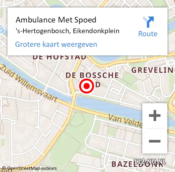 Locatie op kaart van de 112 melding: Ambulance Met Spoed Naar 's-Hertogenbosch, Eikendonkplein op 15 april 2018 19:51