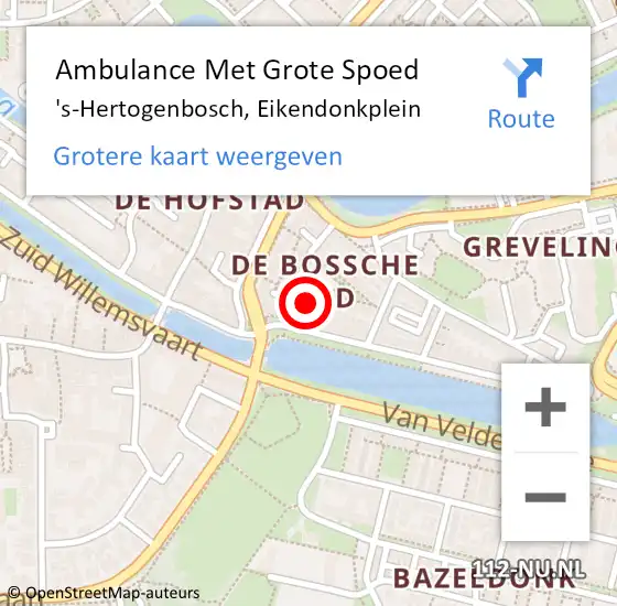 Locatie op kaart van de 112 melding: Ambulance Met Grote Spoed Naar 's-Hertogenbosch, Eikendonkplein op 15 april 2018 19:53