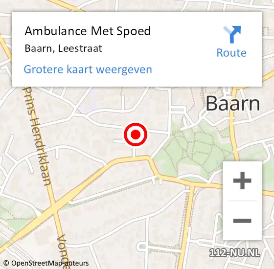 Locatie op kaart van de 112 melding: Ambulance Met Spoed Naar Baarn, Leestraat op 15 april 2018 20:20