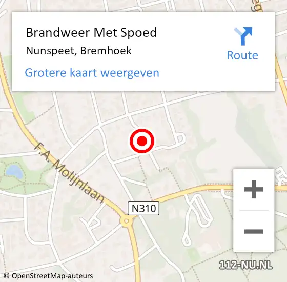 Locatie op kaart van de 112 melding: Brandweer Met Spoed Naar Nunspeet, Bremhoek op 15 april 2018 20:55