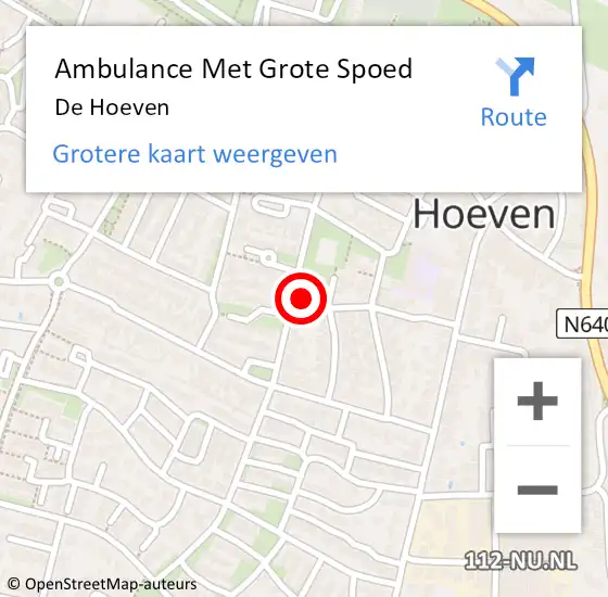 Locatie op kaart van de 112 melding: Ambulance Met Grote Spoed Naar De Hoeven op 15 april 2018 22:15
