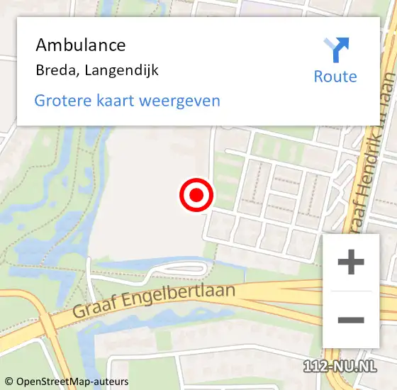 Locatie op kaart van de 112 melding: Ambulance Breda, Langendijk op 16 april 2018 02:59
