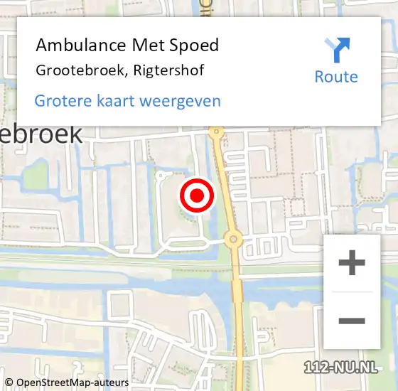 Locatie op kaart van de 112 melding: Ambulance Met Spoed Naar Grootebroek, Rigtershof op 16 april 2018 03:27