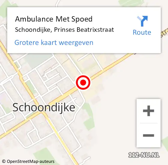 Locatie op kaart van de 112 melding: Ambulance Met Spoed Naar Schoondijke, Prinses Beatrixstraat op 16 april 2018 08:13