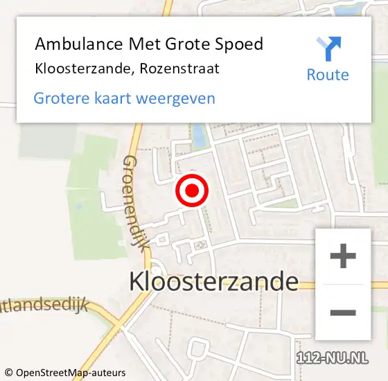 Locatie op kaart van de 112 melding: Ambulance Met Grote Spoed Naar Kloosterzande, Rozenstraat op 16 april 2018 08:13