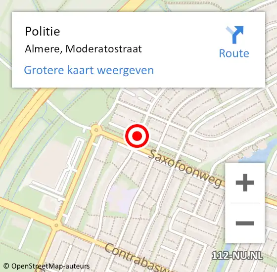 Locatie op kaart van de 112 melding: Politie Almere, Moderatostraat op 16 april 2018 08:31