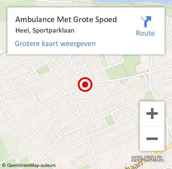 Locatie op kaart van de 112 melding: Ambulance Met Grote Spoed Naar Heel, Sportparklaan op 16 april 2018 08:33