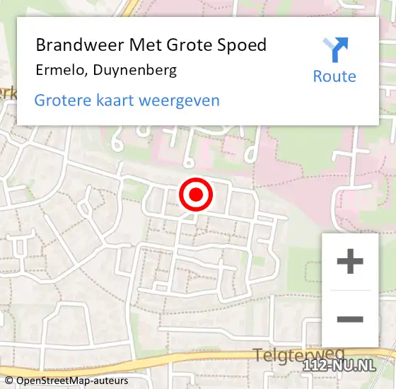 Locatie op kaart van de 112 melding: Brandweer Met Grote Spoed Naar Ermelo, Duynenberg op 16 april 2018 09:17