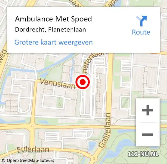 Locatie op kaart van de 112 melding: Ambulance Met Spoed Naar Dordrecht, Planetenlaan op 16 april 2018 10:43