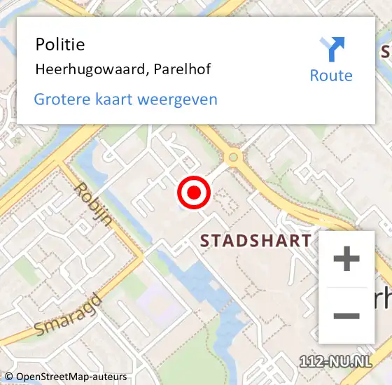 Locatie op kaart van de 112 melding: Politie Heerhugowaard, Parelhof op 16 april 2018 12:37