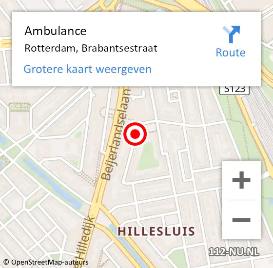 Locatie op kaart van de 112 melding: Ambulance Rotterdam, Brabantsestraat op 16 april 2018 13:30