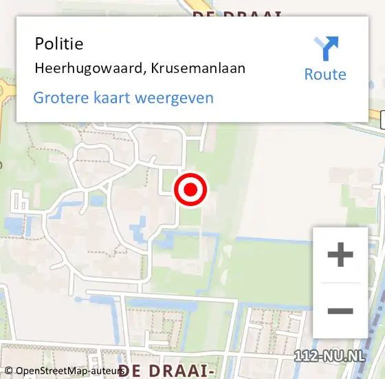 Locatie op kaart van de 112 melding: Politie Heerhugowaard, Krusemanlaan op 16 april 2018 14:46