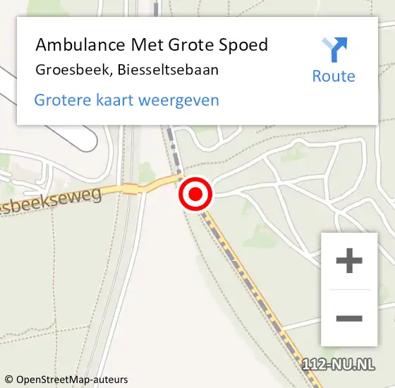 Locatie op kaart van de 112 melding: Ambulance Met Grote Spoed Naar Groesbeek, Biesseltsebaan op 16 april 2018 14:48