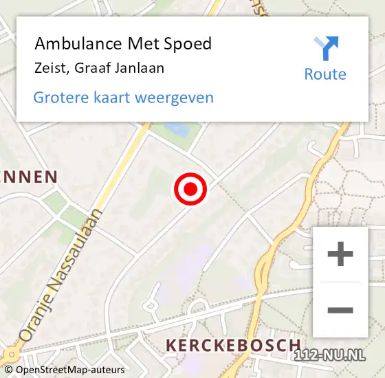 Locatie op kaart van de 112 melding: Ambulance Met Spoed Naar Zeist, Graaf Janlaan op 16 april 2018 14:51