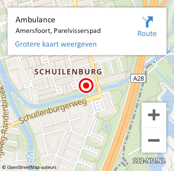 Locatie op kaart van de 112 melding: Ambulance Amersfoort, Parelvisserspad op 16 april 2018 15:49