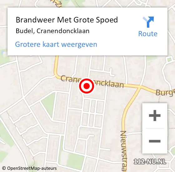 Locatie op kaart van de 112 melding: Brandweer Met Grote Spoed Naar Budel, Cranendoncklaan op 16 april 2018 16:36