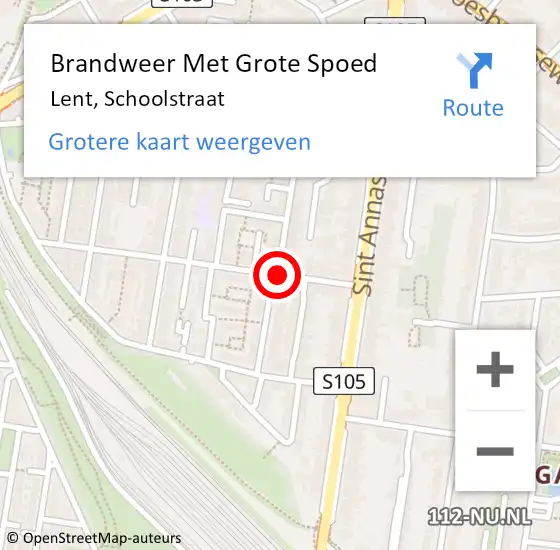 Locatie op kaart van de 112 melding: Brandweer Met Grote Spoed Naar Lent, Schoolstraat op 16 april 2018 17:21