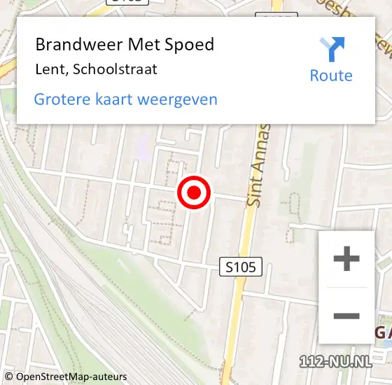 Locatie op kaart van de 112 melding: Brandweer Met Spoed Naar Lent, Schoolstraat op 16 april 2018 17:27