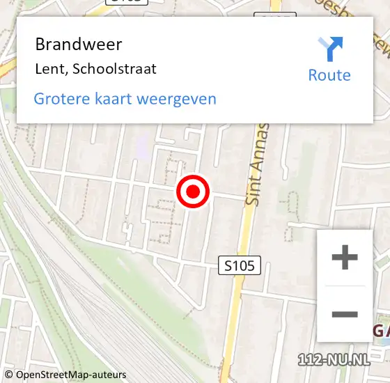 Locatie op kaart van de 112 melding: Brandweer Lent, Schoolstraat op 16 april 2018 17:28