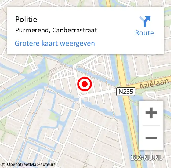 Locatie op kaart van de 112 melding: Politie Purmerend, Canberrastraat op 16 april 2018 17:29