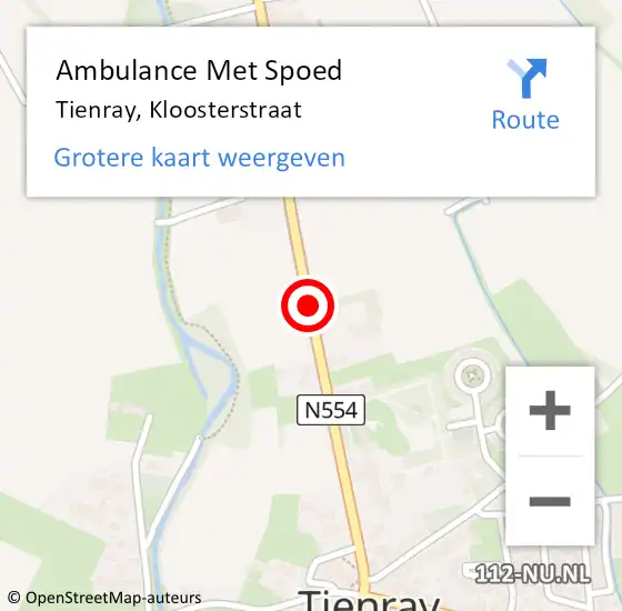 Locatie op kaart van de 112 melding: Ambulance Met Spoed Naar Tienray, Kloosterstraat op 16 april 2018 18:13