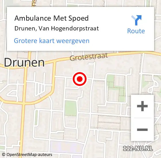 Locatie op kaart van de 112 melding: Ambulance Met Spoed Naar Drunen, Van Hogendorpstraat op 16 april 2018 19:10