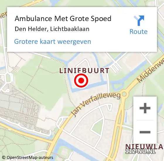 Locatie op kaart van de 112 melding: Ambulance Met Grote Spoed Naar Den Helder, Lichtbaaklaan op 16 april 2018 19:28