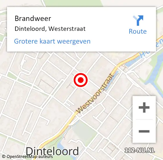 Locatie op kaart van de 112 melding: Brandweer Dinteloord, Westerstraat op 16 april 2018 20:37