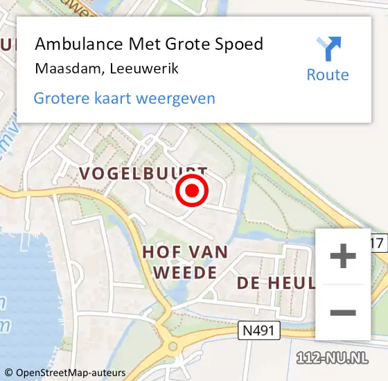 Locatie op kaart van de 112 melding: Ambulance Met Grote Spoed Naar Maasdam, Leeuwerik op 16 april 2018 21:51