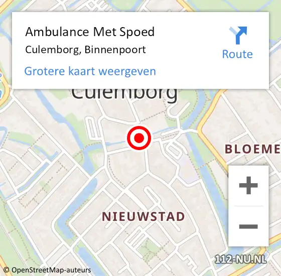 Locatie op kaart van de 112 melding: Ambulance Met Spoed Naar Culemborg, Binnenpoort op 16 april 2018 22:08