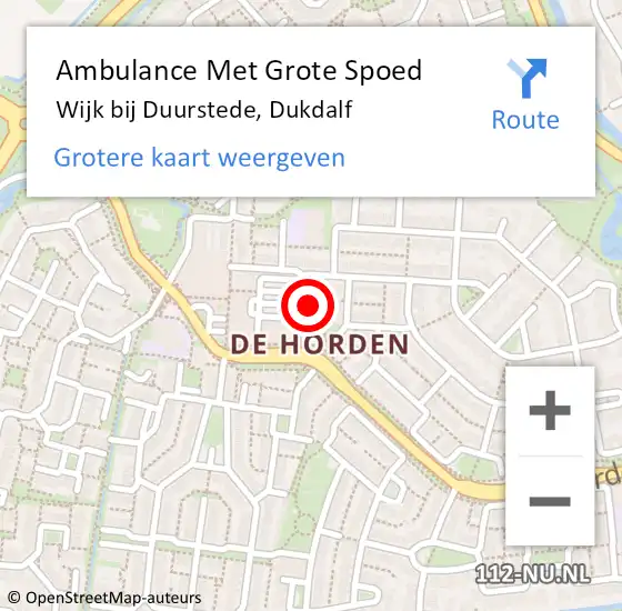 Locatie op kaart van de 112 melding: Ambulance Met Grote Spoed Naar Wijk bij Duurstede, Dukdalf op 16 april 2018 23:39