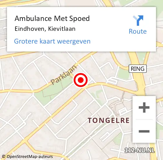 Locatie op kaart van de 112 melding: Ambulance Met Spoed Naar Eindhoven, Kievitlaan op 17 april 2018 03:00