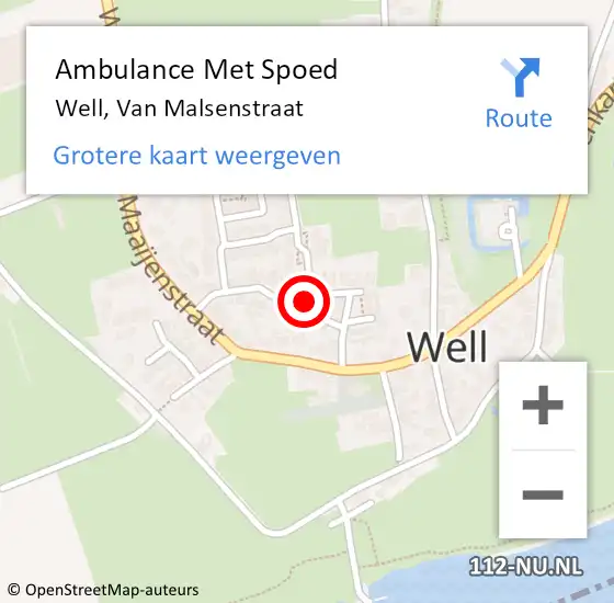 Locatie op kaart van de 112 melding: Ambulance Met Spoed Naar Well, Van Malsenstraat op 17 april 2018 06:52