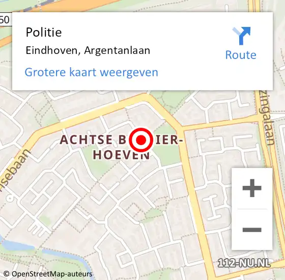 Locatie op kaart van de 112 melding: Politie Eindhoven, Argentanlaan op 17 april 2018 07:55