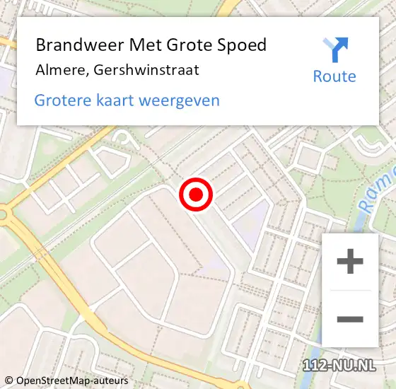 Locatie op kaart van de 112 melding: Brandweer Met Grote Spoed Naar Almere, Gershwinstraat op 17 april 2018 10:35