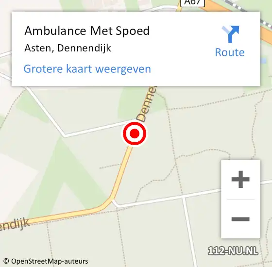 Locatie op kaart van de 112 melding: Ambulance Met Spoed Naar Asten, Dennendijk op 17 april 2018 13:05