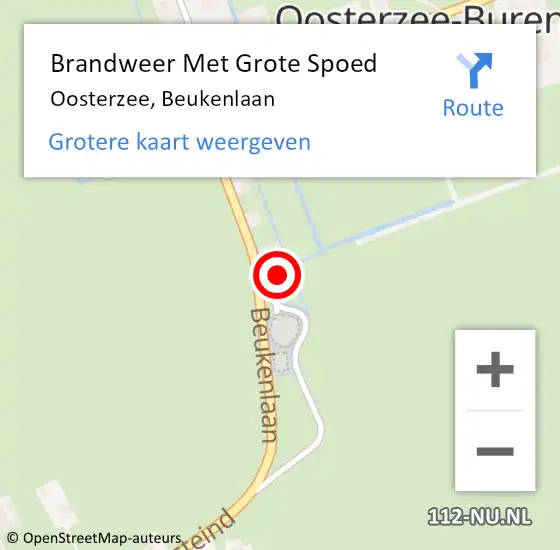 Locatie op kaart van de 112 melding: Brandweer Met Grote Spoed Naar Oosterzee, Beukenlaan op 17 april 2018 14:18