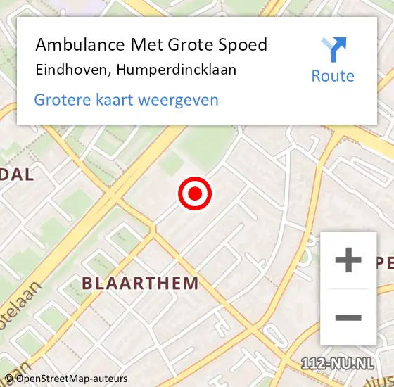 Locatie op kaart van de 112 melding: Ambulance Met Grote Spoed Naar Eindhoven, Humperdincklaan op 17 april 2018 14:40